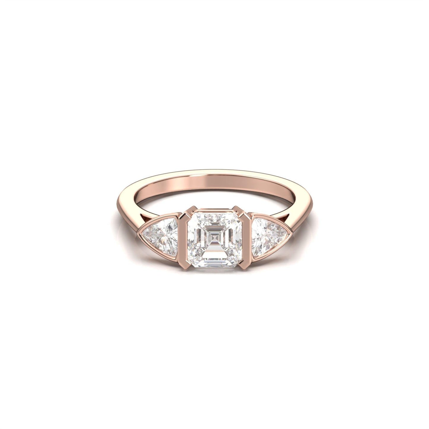Asscher Trilogy Diamond Engagement Ring - Moissanite Engagement Rings