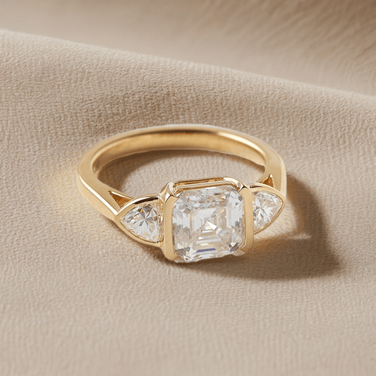 Asscher Trilogy Diamond Engagement Ring - Moissanite Engagement Rings