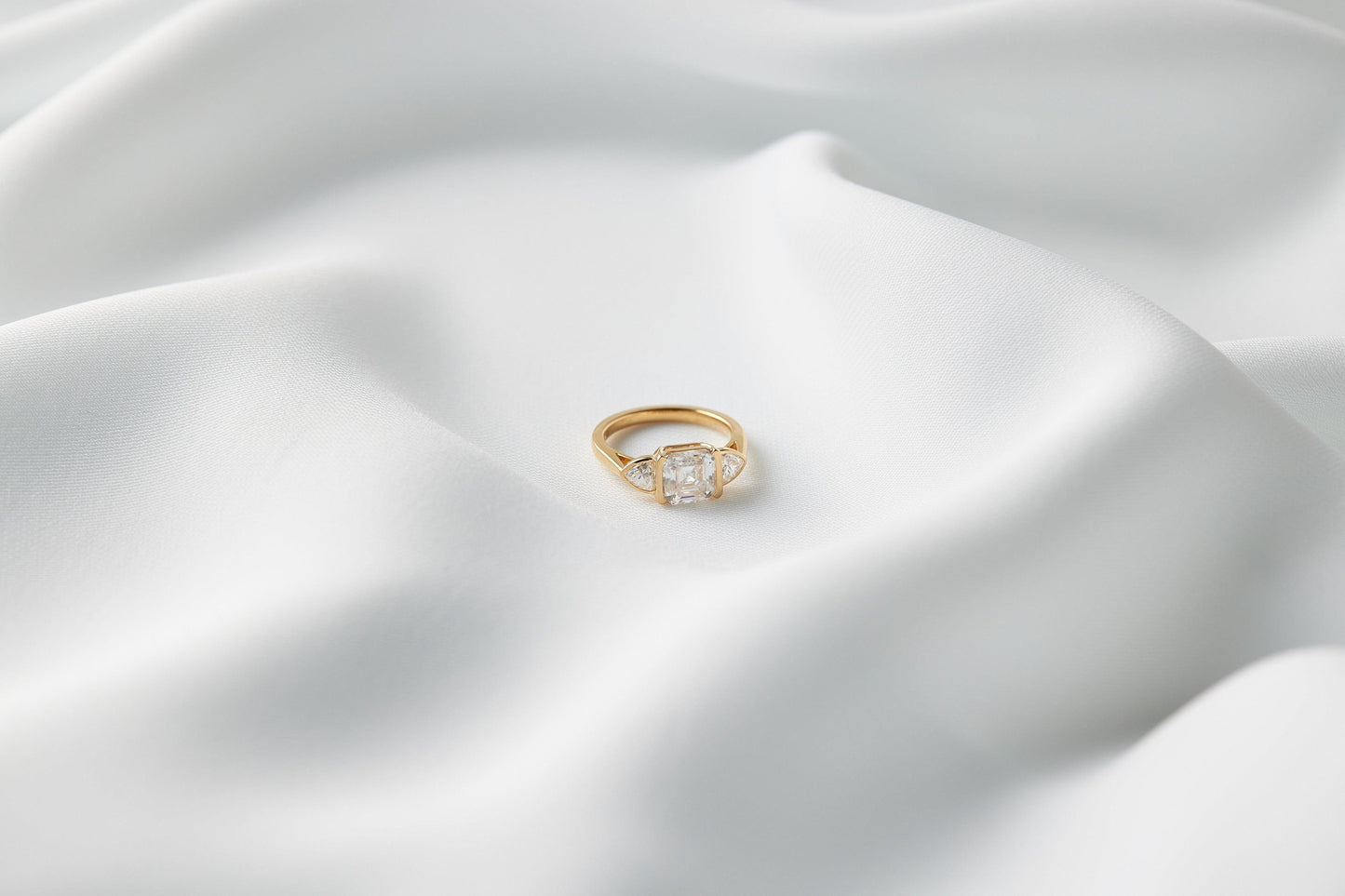 Asscher Trilogy Diamond Engagement Ring - Moissanite Engagement Rings