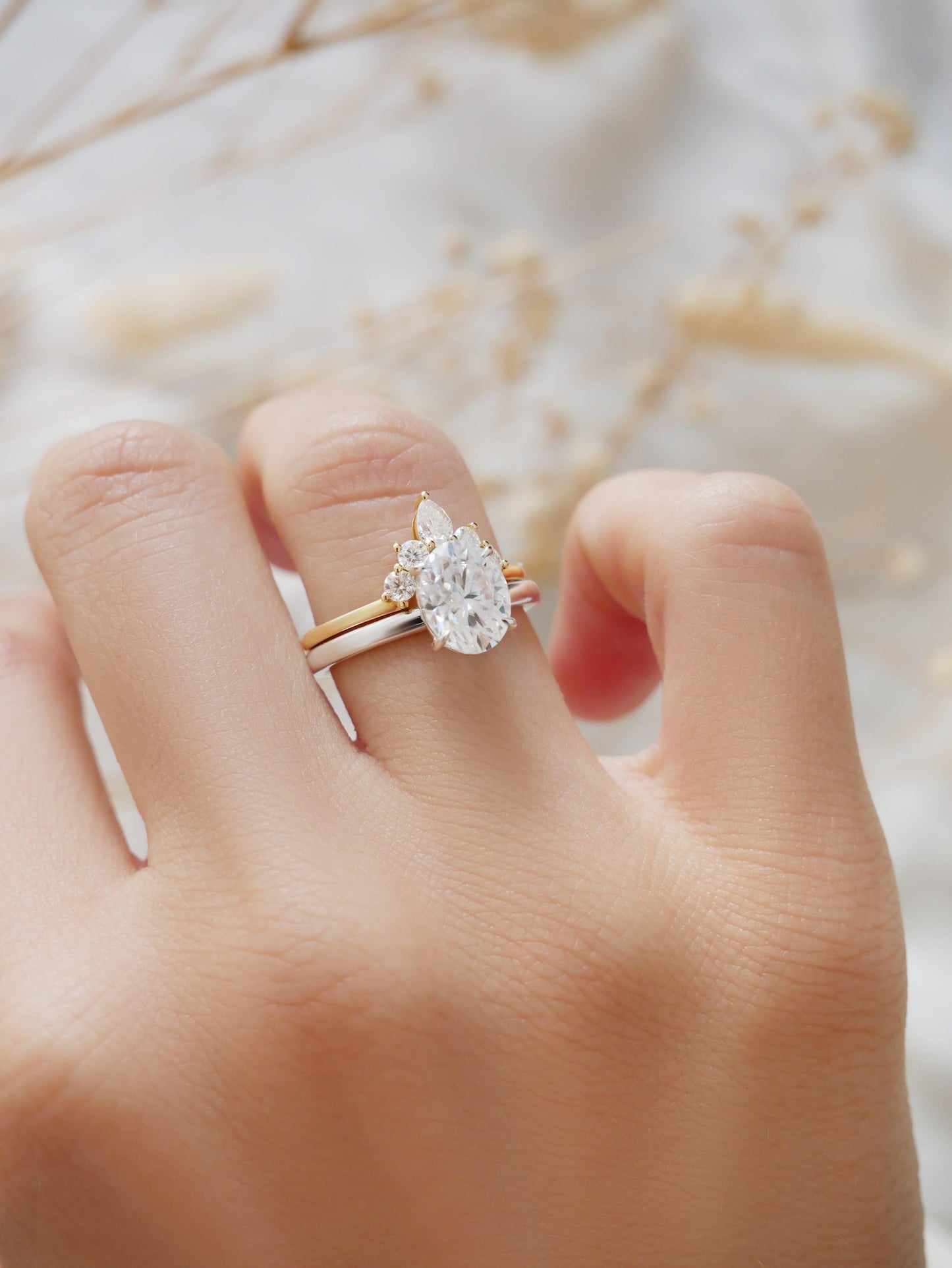 Curved Cluster Moissanite Wedding Band - Moissanite Engagement Rings