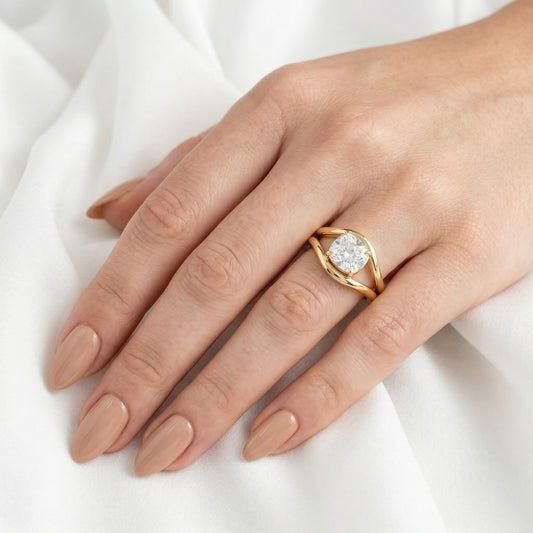 Cushion Cut with Curved Bypass Moissanite Engagement Ring — Guthrie Jewellery