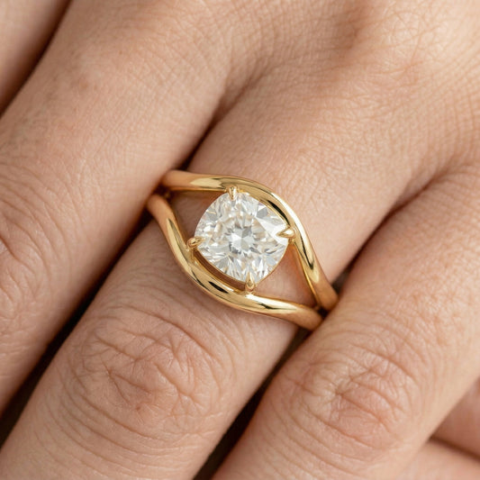 Cushion Cut with Curved Bypass Moissanite Engagement Ring