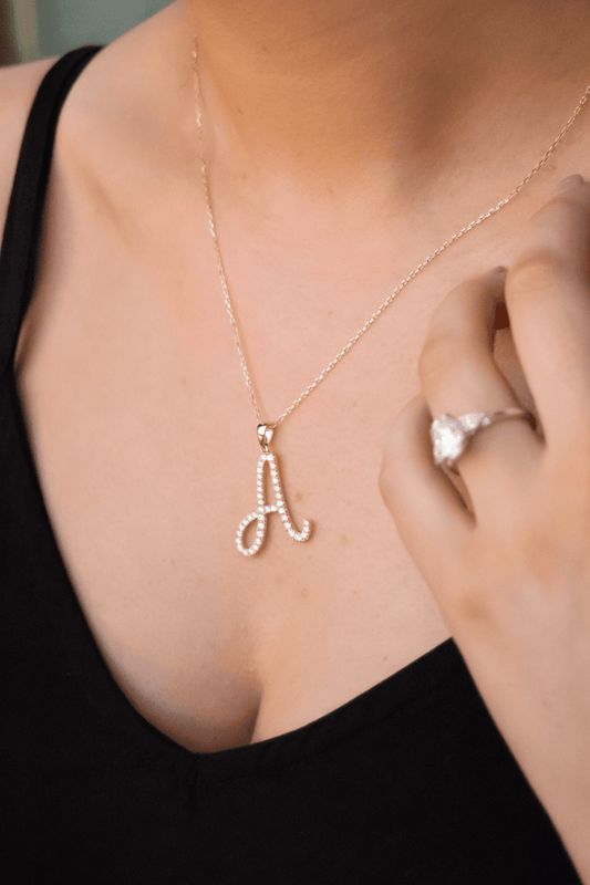 Diamond Lettered Necklace - Moissanite Engagement Rings