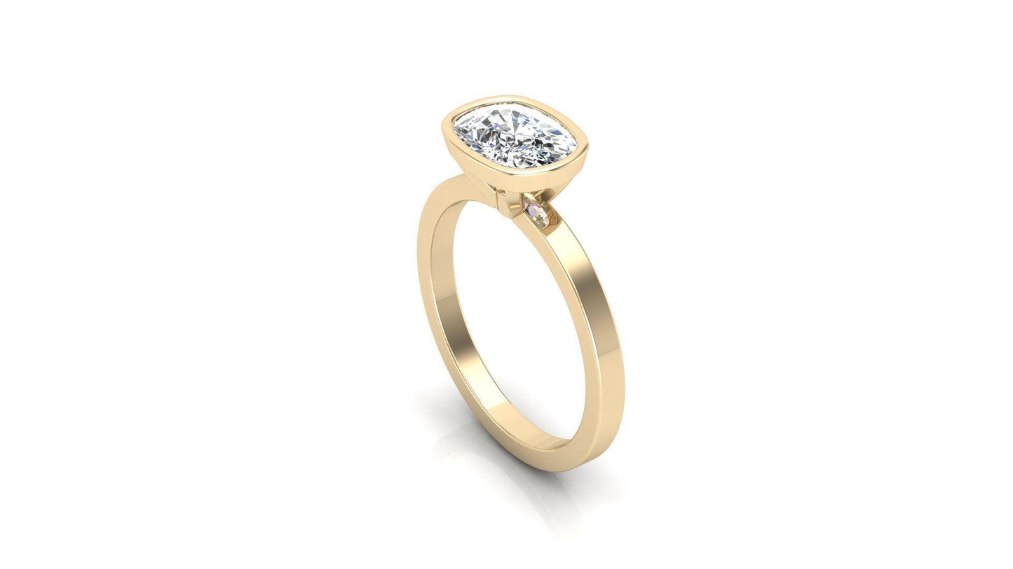 East West Bezel Cushion Solitaire Diamond Engagement Ring - Moissanite Engagement Rings