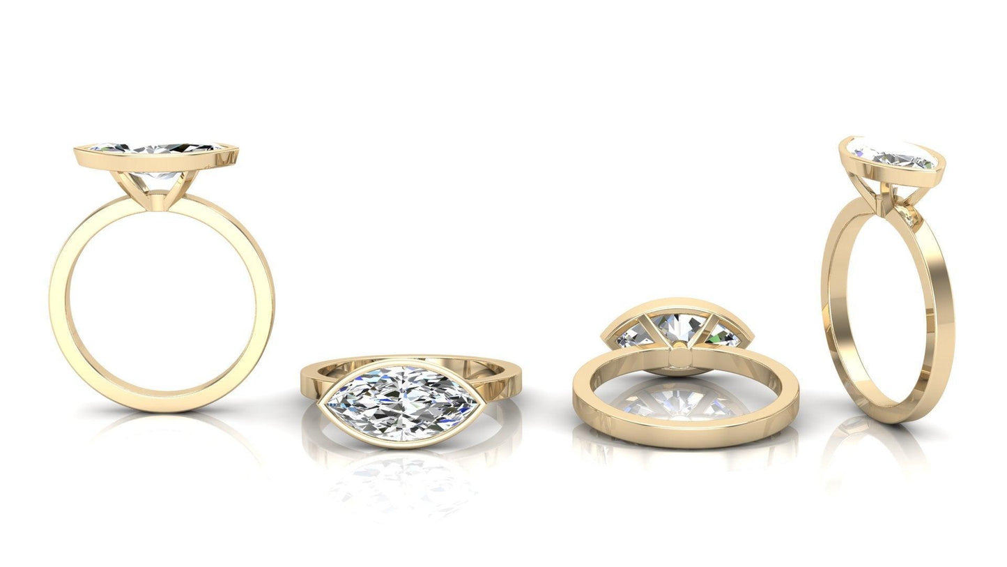 East West Bezel Marquise Solitaire Diamond Engagement Ring - Moissanite Engagement Rings