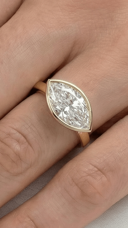 East West Bezel Marquise Solitaire Diamond Engagement Ring - Moissanite Engagement Rings