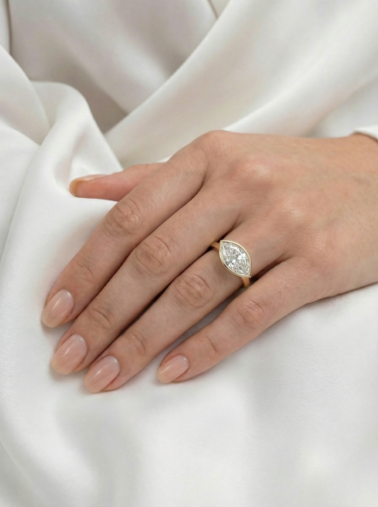 East West Bezel Marquise Solitaire Diamond Engagement Ring