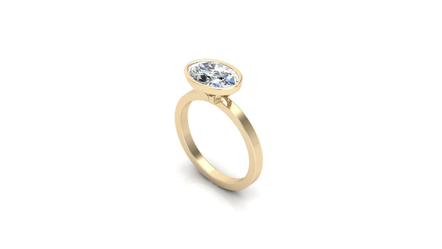 East West Bezel Oval Solitaire Diamond Engagement Ring - Moissanite Engagement Rings