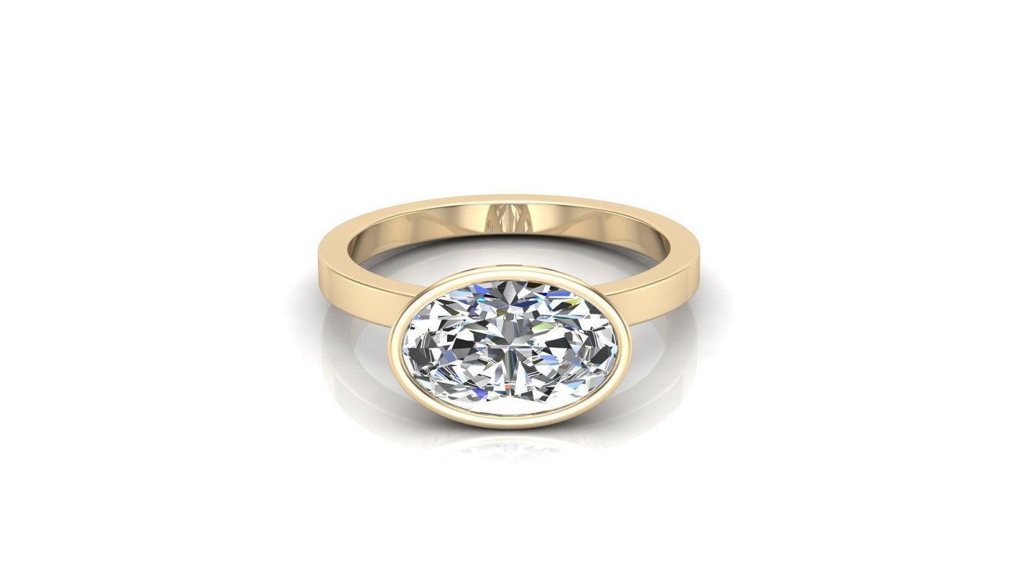 East West Bezel Oval Solitaire Diamond Engagement Ring - Moissanite Engagement Rings