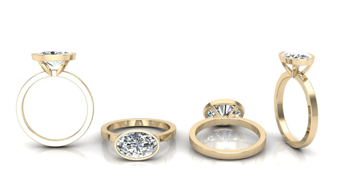 East West Bezel Oval Solitaire Diamond Engagement Ring - Moissanite Engagement Rings