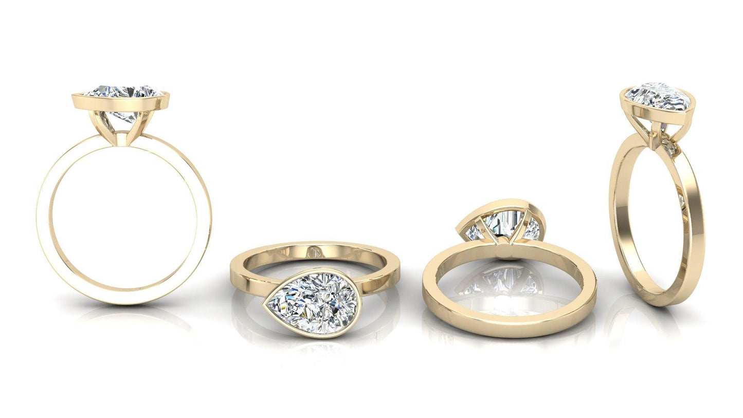 East West Bezel Pear Solitaire Diamond Engagement Ring - Moissanite Engagement Rings