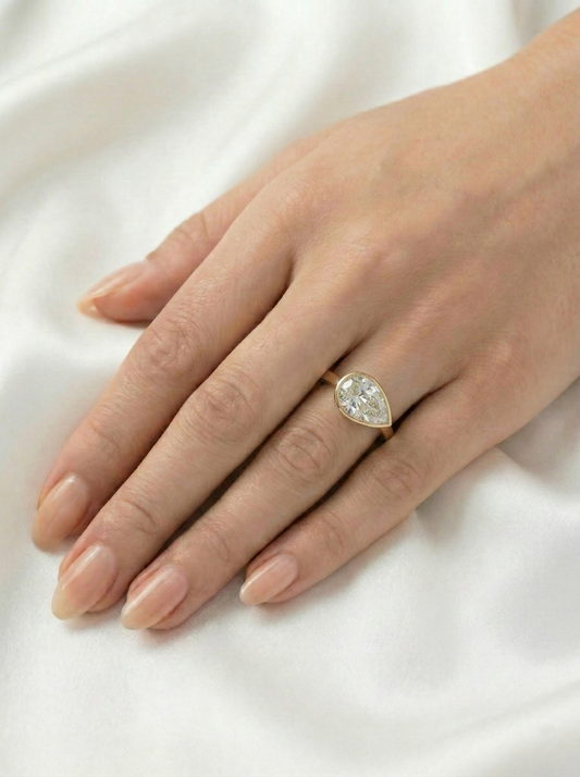 East West Bezel Pear Solitaire Diamond Engagement Ring