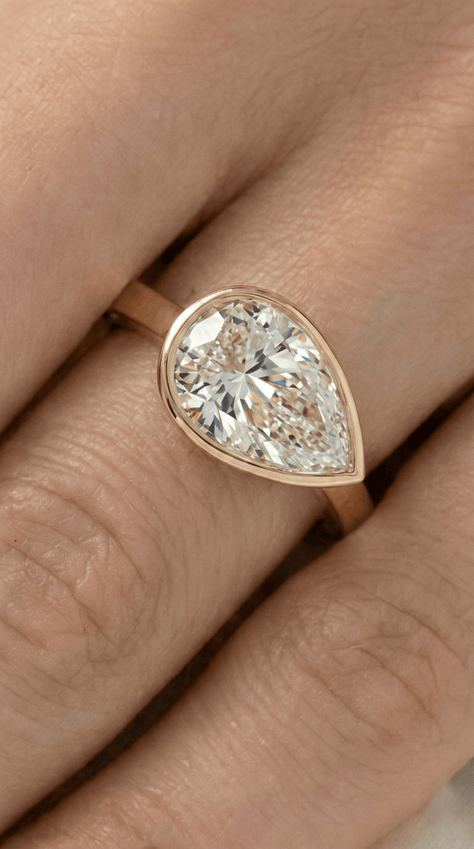 East West Bezel Pear Solitaire Diamond Engagement Ring - Moissanite Engagement Rings