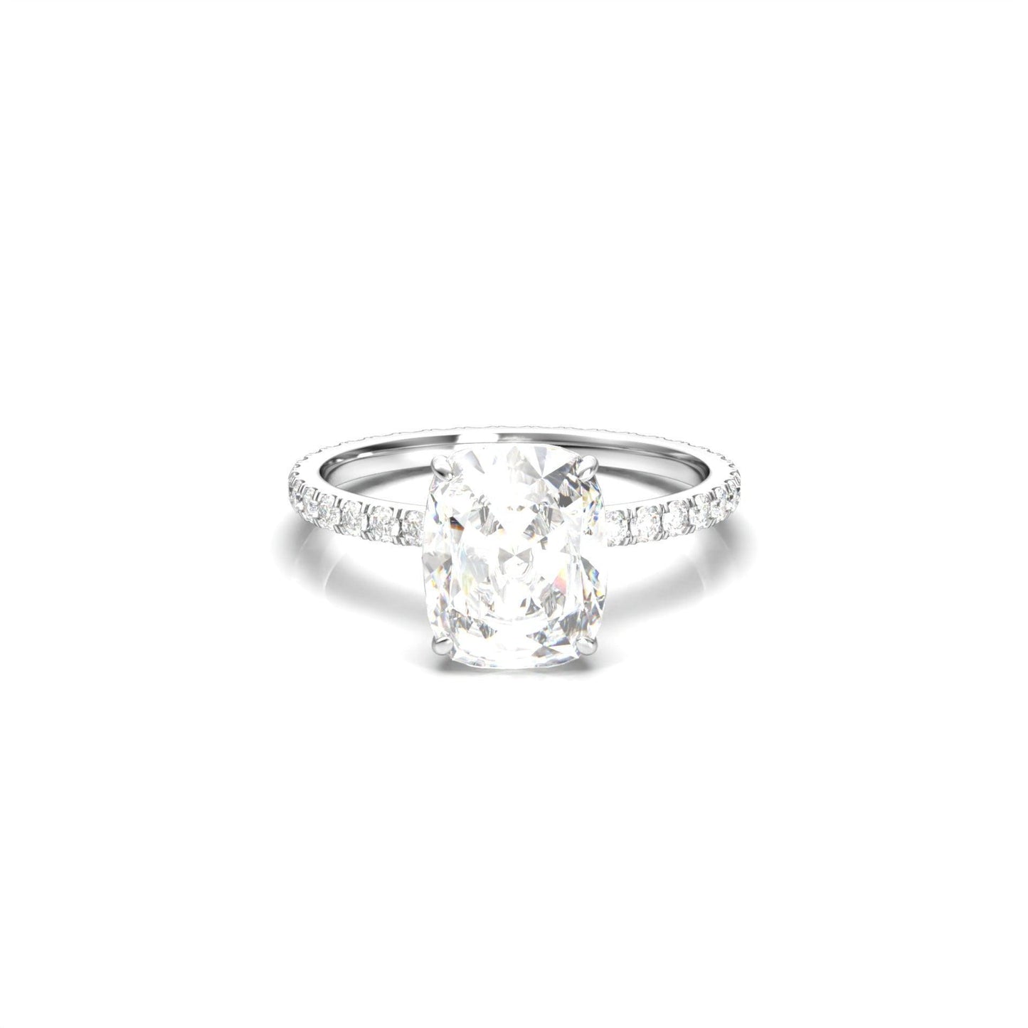 Elongated Cushion Full Pavé Diamond Engagement Ring - Moissanite Engagement Rings
