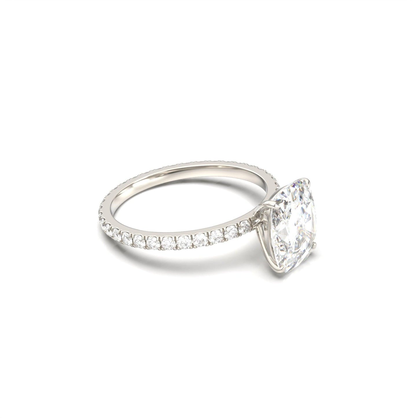 Elongated Cushion Full Pavé Diamond Engagement Ring - Moissanite Engagement Rings