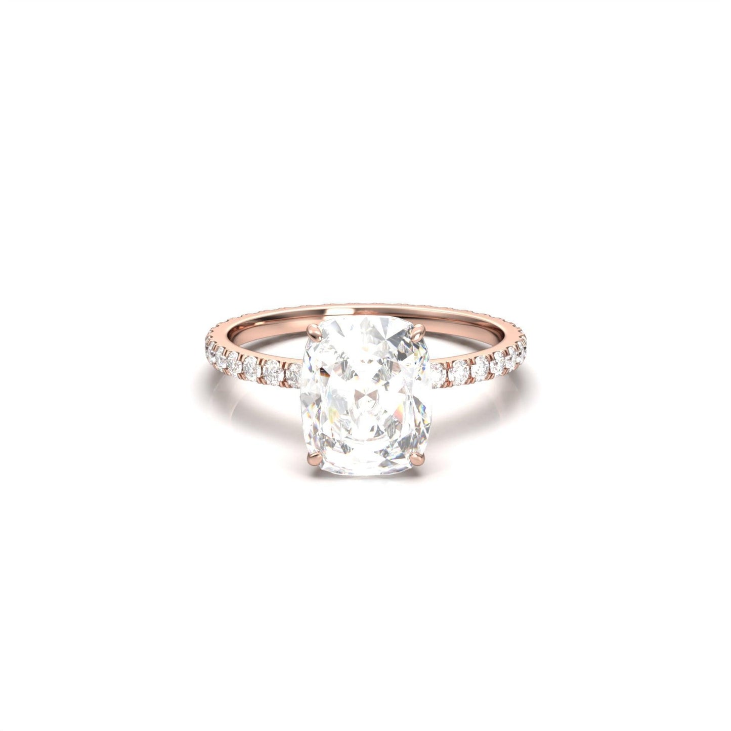 Elongated Cushion Full Pavé Diamond Engagement Ring - Moissanite Engagement Rings