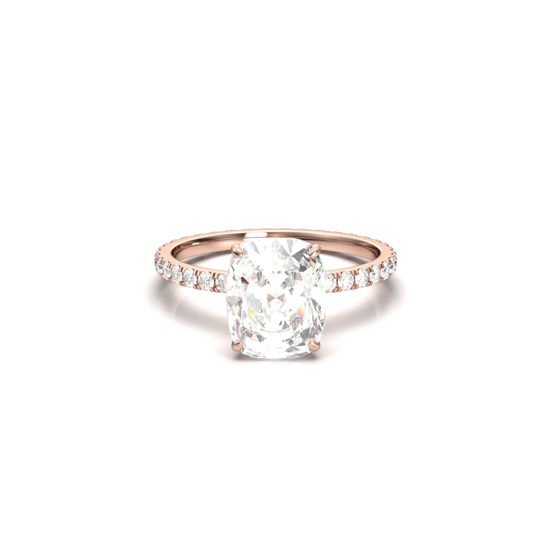 Elongated Cushion Full Pavé Diamond Engagement Ring - Moissanite Engagement Rings