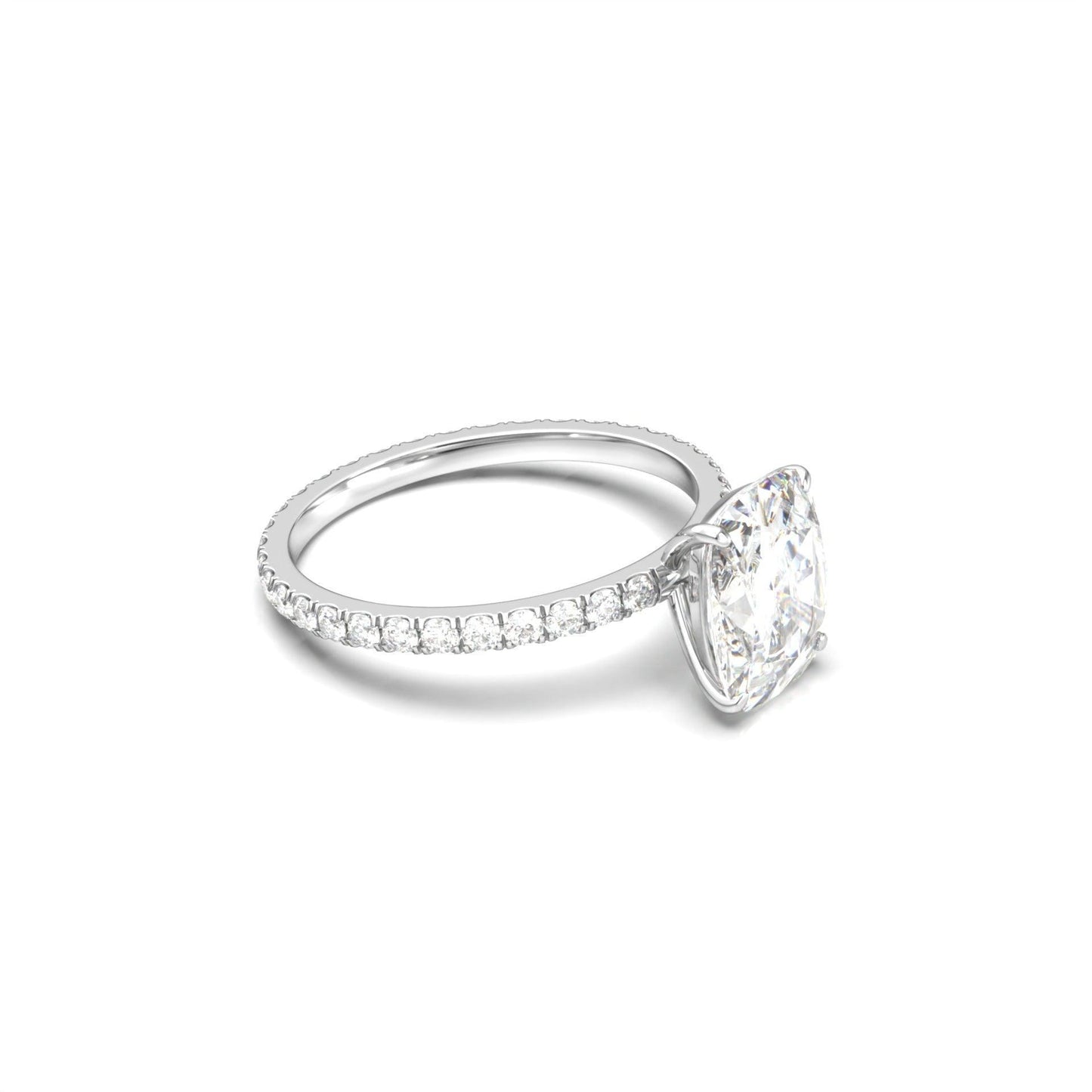 Elongated Cushion Full Pavé Diamond Engagement Ring - Moissanite Engagement Rings