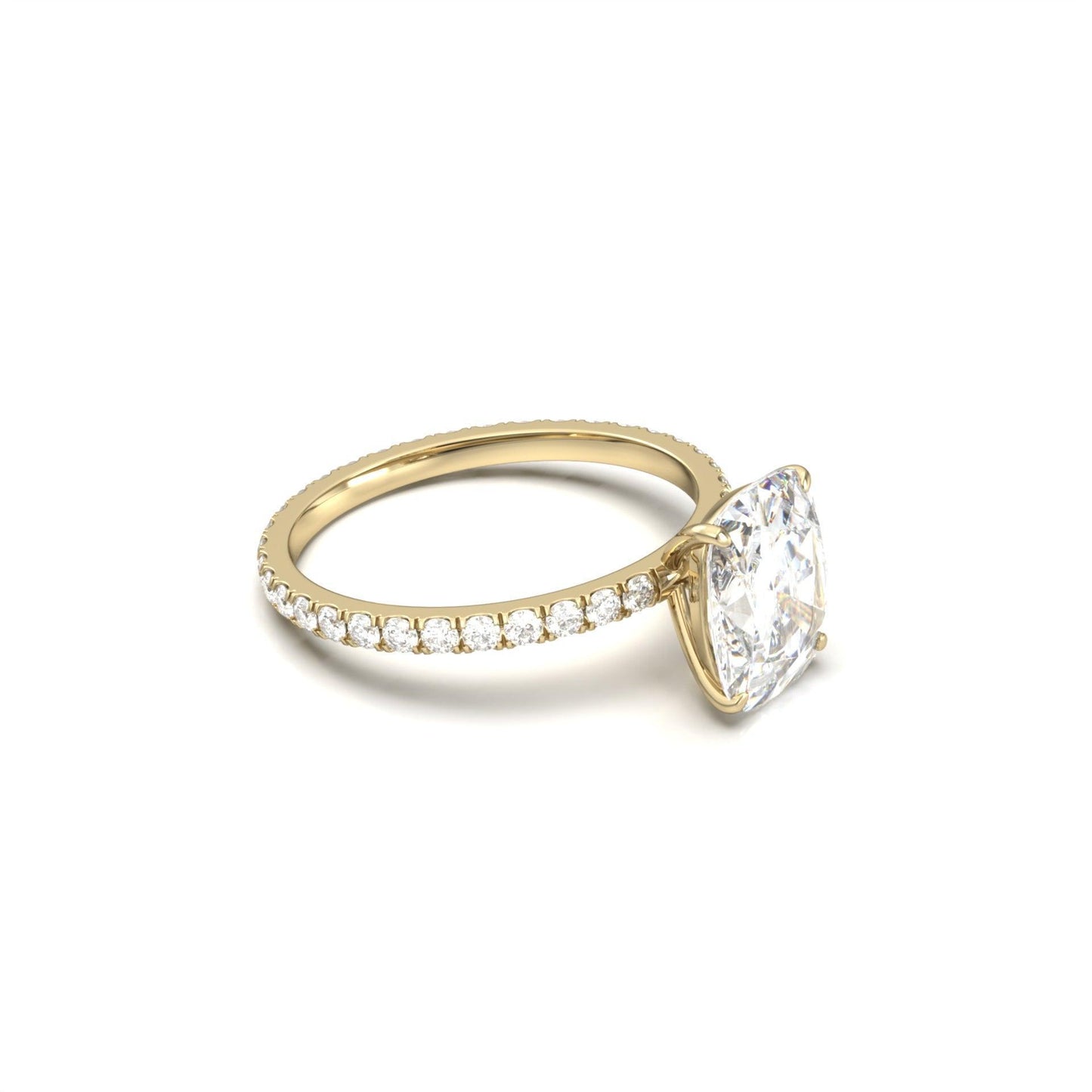 Elongated Cushion Full Pavé Diamond Engagement Ring - Moissanite Engagement Rings