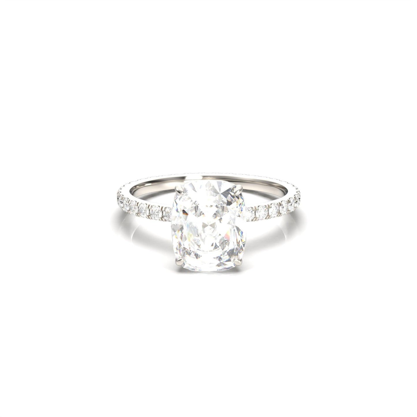 Elongated Cushion Full Pavé Diamond Engagement Ring - Moissanite Engagement Rings