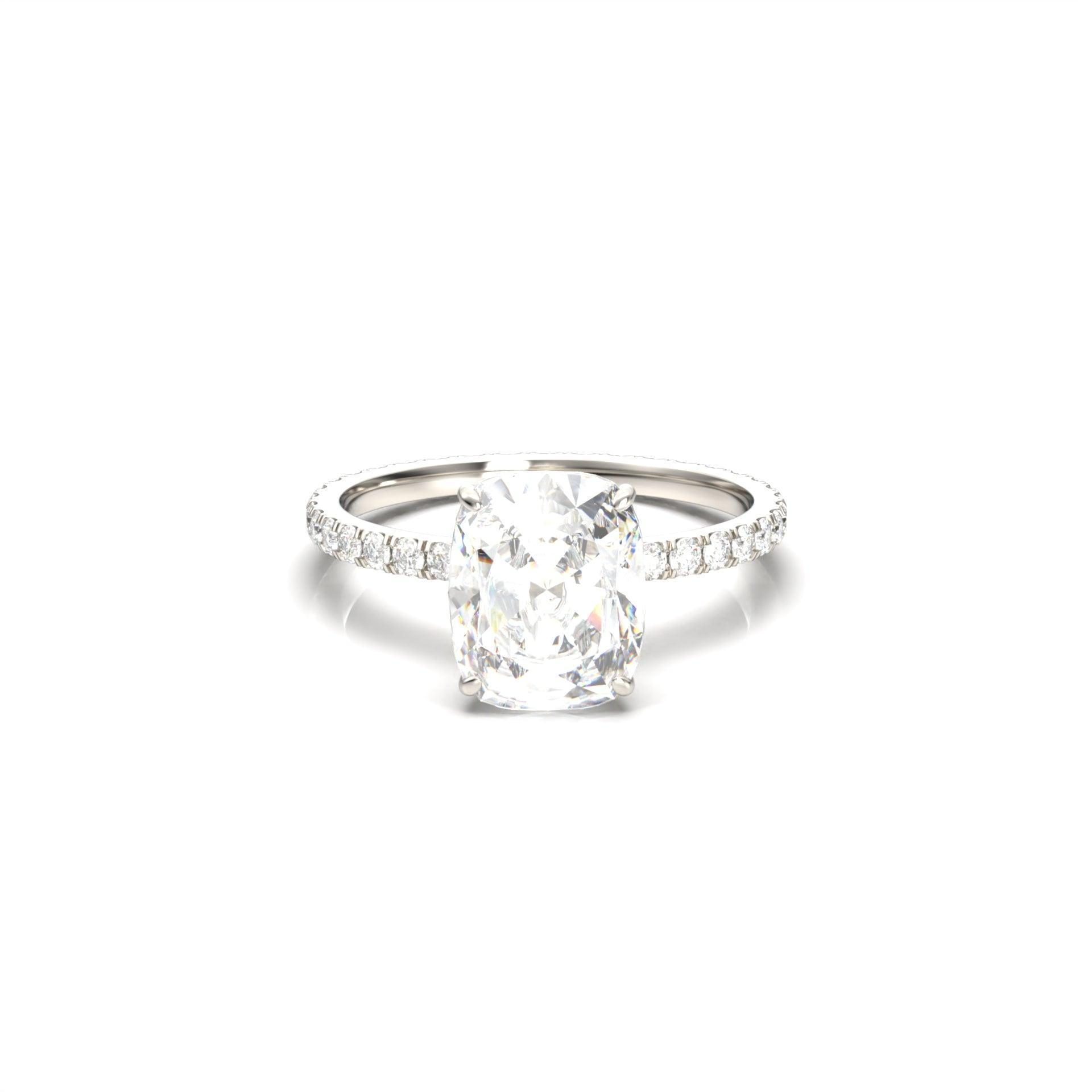 Elongated Cushion Full Pavé Diamond Engagement Ring - Moissanite Engagement Rings