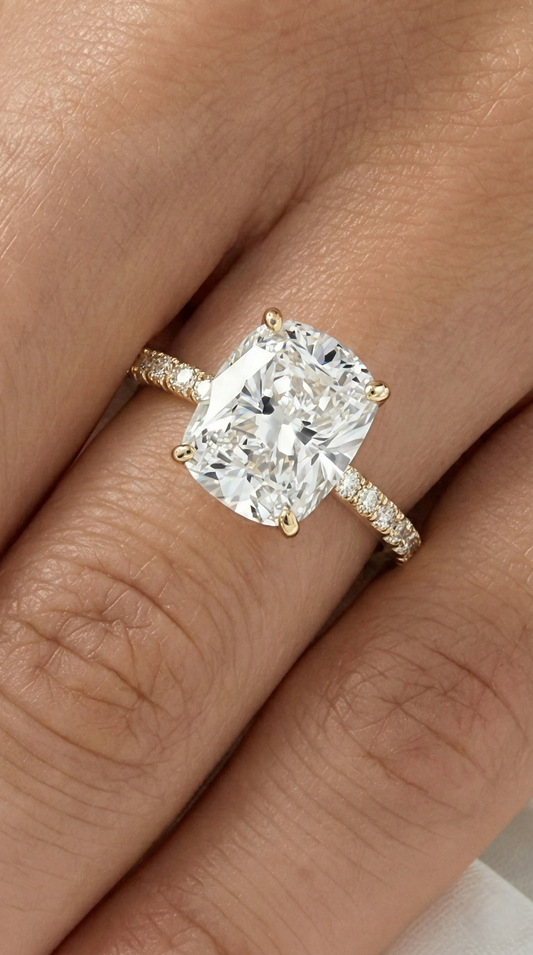 Elongated Cushion Full Pavé Diamond Engagement Ring