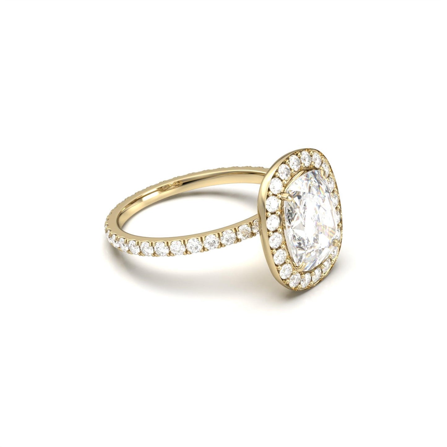 Elongated Cushion Halo Full Pavé Diamond Engagement Ring - Moissanite Engagement Rings