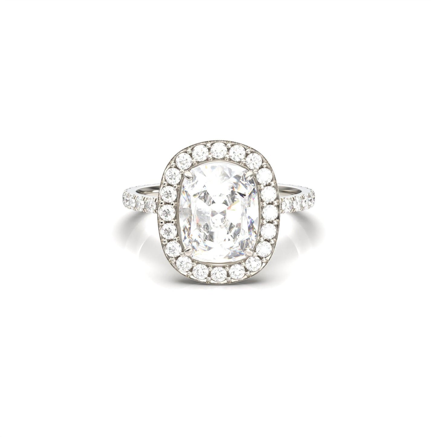 Elongated Cushion Halo Full Pavé Diamond Engagement Ring - Moissanite Engagement Rings