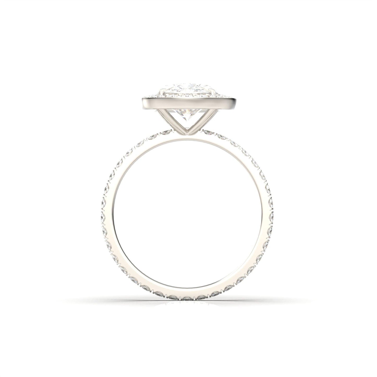 Elongated Cushion Halo Full Pavé Diamond Engagement Ring - Moissanite Engagement Rings