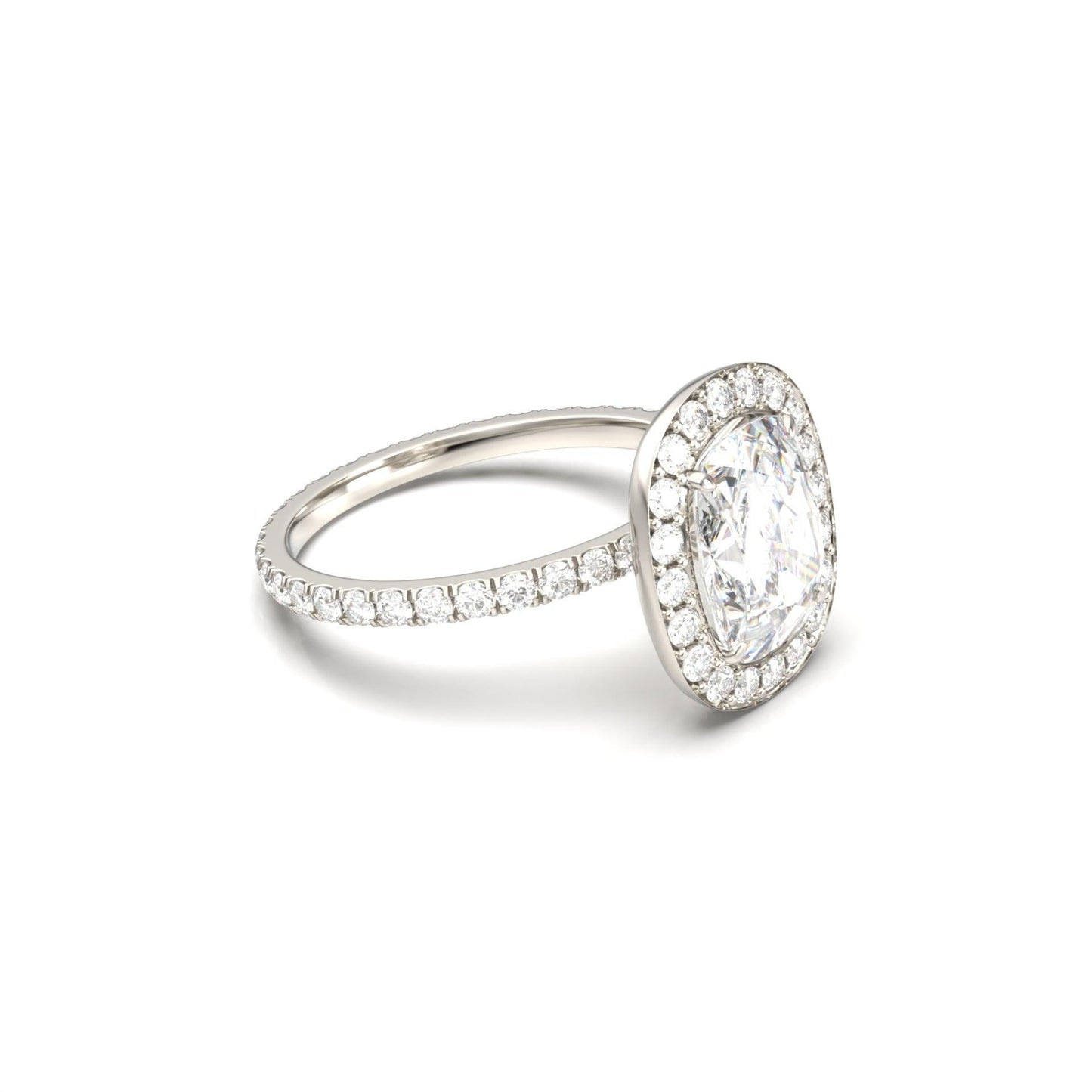 Elongated Cushion Halo Full Pavé Diamond Engagement Ring - Moissanite Engagement Rings