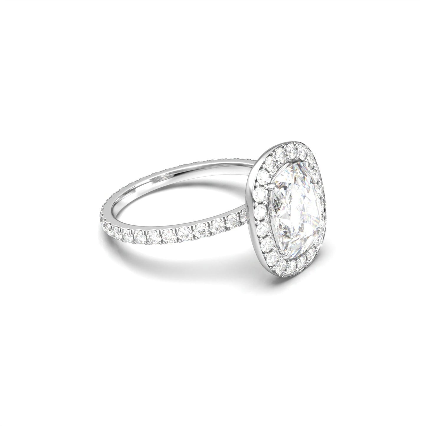 Elongated Cushion Halo Full Pavé Diamond Engagement Ring - Moissanite Engagement Rings