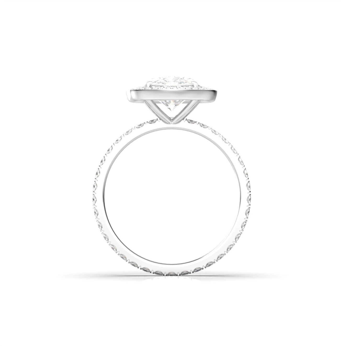 Elongated Cushion Halo Full Pavé Diamond Engagement Ring - Moissanite Engagement Rings