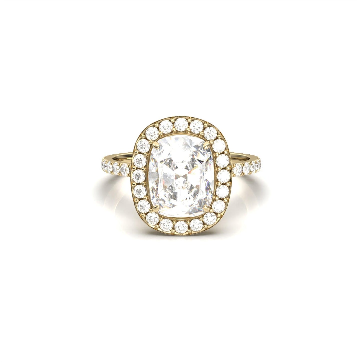 Elongated Cushion Halo Full Pavé Diamond Engagement Ring - Moissanite Engagement Rings