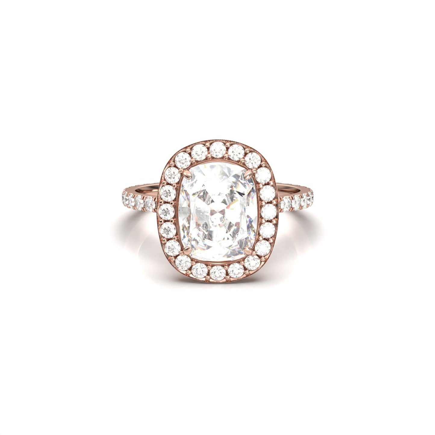Elongated Cushion Halo Full Pavé Diamond Engagement Ring - Moissanite Engagement Rings