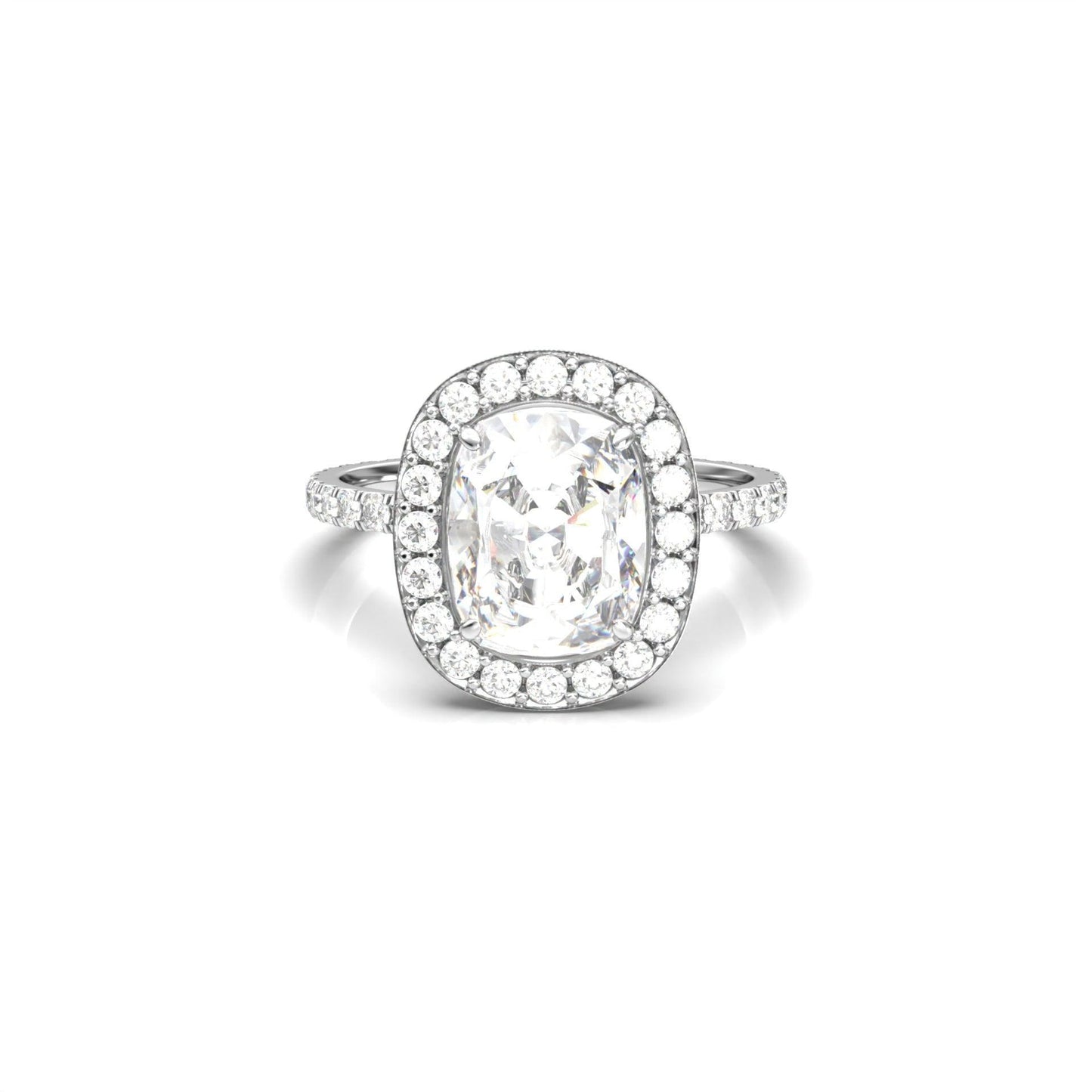 Elongated Cushion Halo Full Pavé Diamond Engagement Ring - Moissanite Engagement Rings