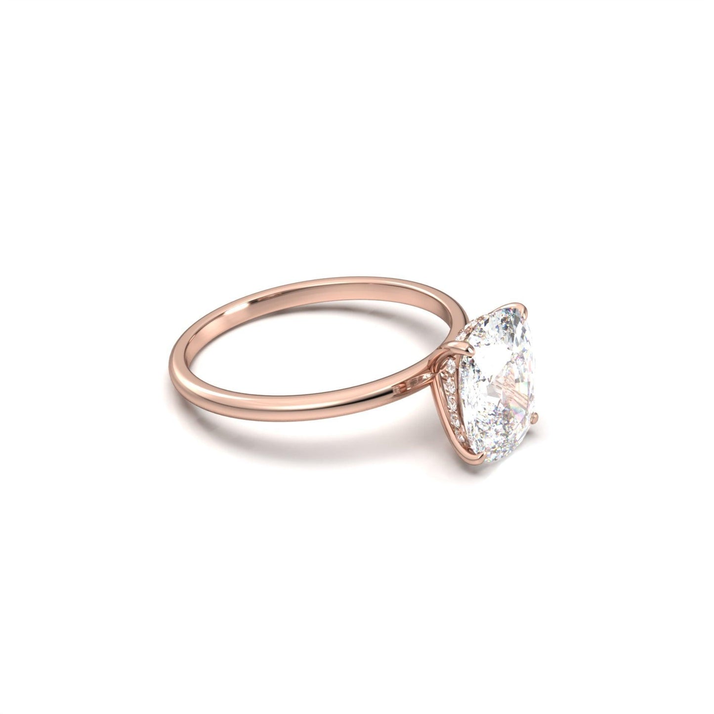 Elongated Cushion Hidden Halo Diamond Engagement Ring - Moissanite Engagement Rings