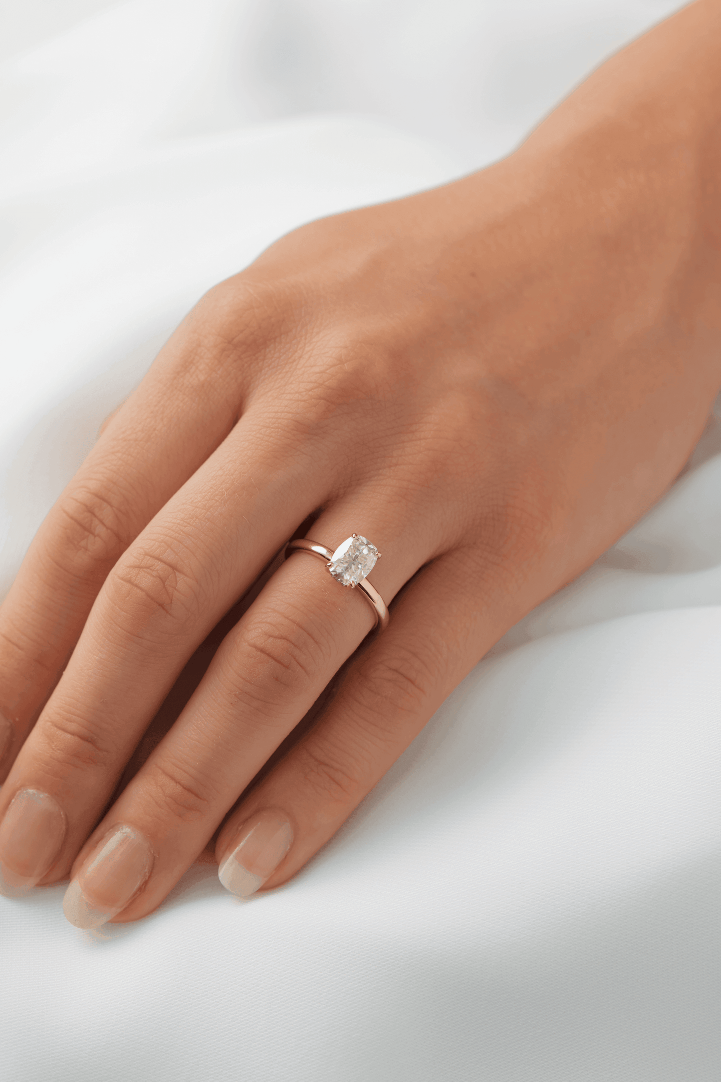 Elongated Cushion Hidden Halo Diamond Engagement Ring - Moissanite Engagement Rings