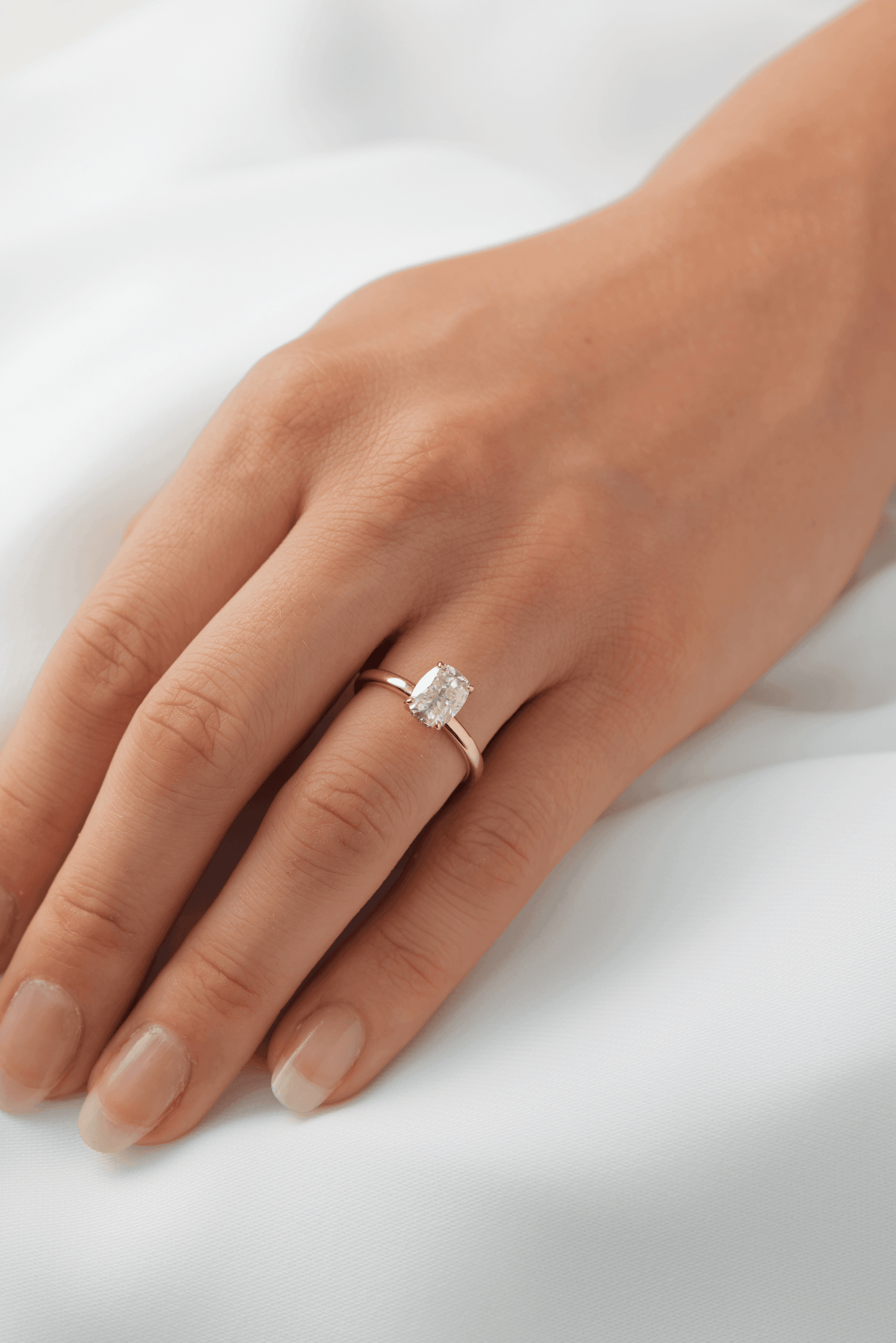 Elongated Cushion Hidden Halo Moissanite Engagement Ring - Ready To Ship - Moissanite Engagement Rings