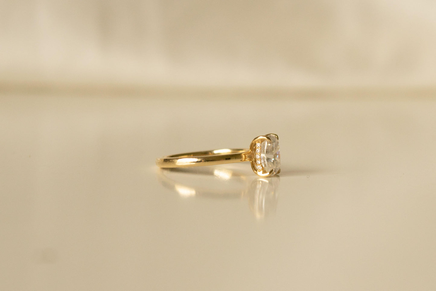 Elongated Cushion Hidden Halo Moissanite Engagement Ring - Ready To Ship - Moissanite Engagement Rings
