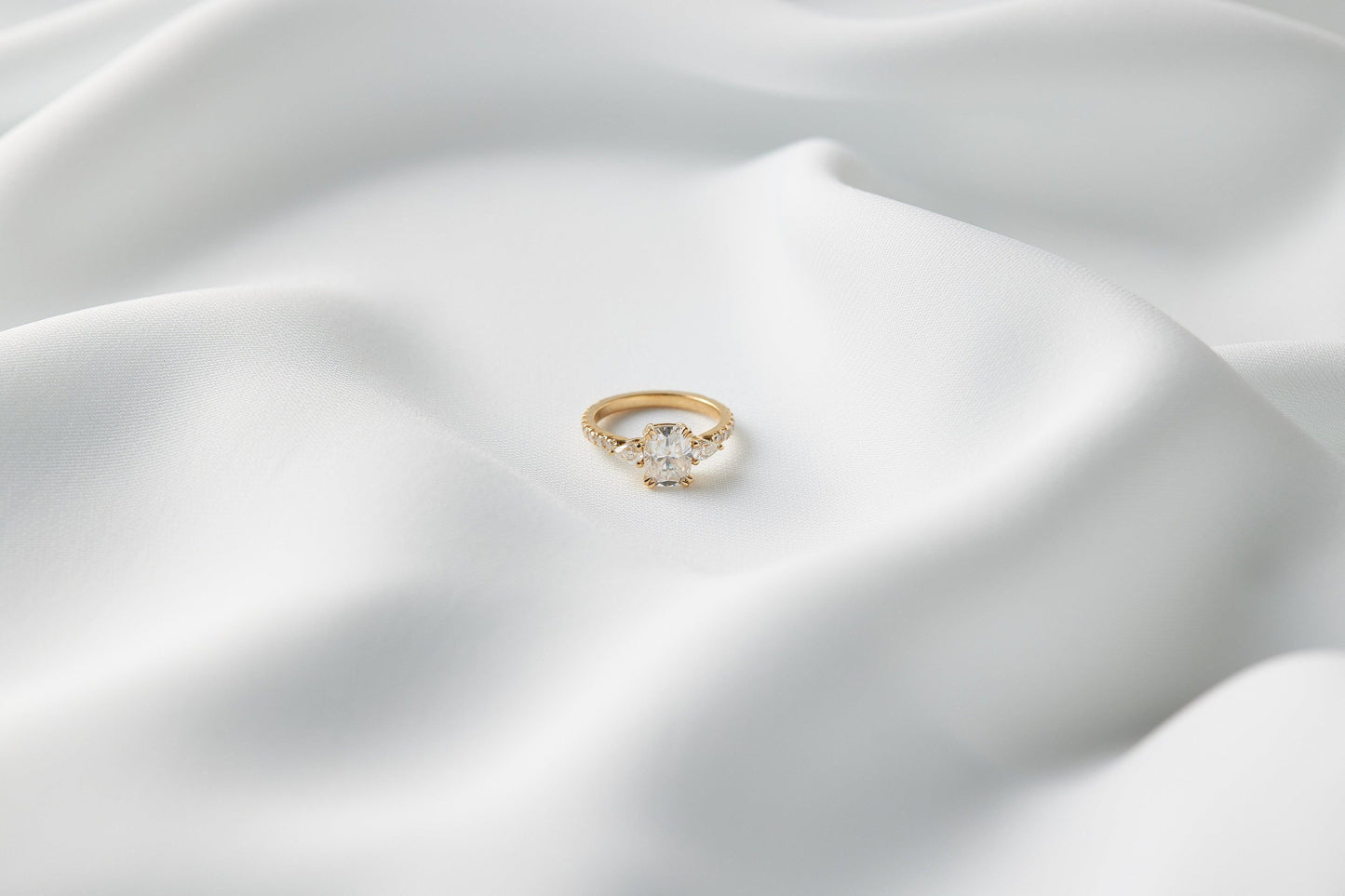 Elongated Cushion Pear Setting 2/3 Pavé Diamond Engagement Ring - Moissanite Engagement Rings