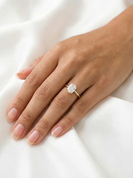 Elongated Cushion Solitaire Moissanite Engagement Ring