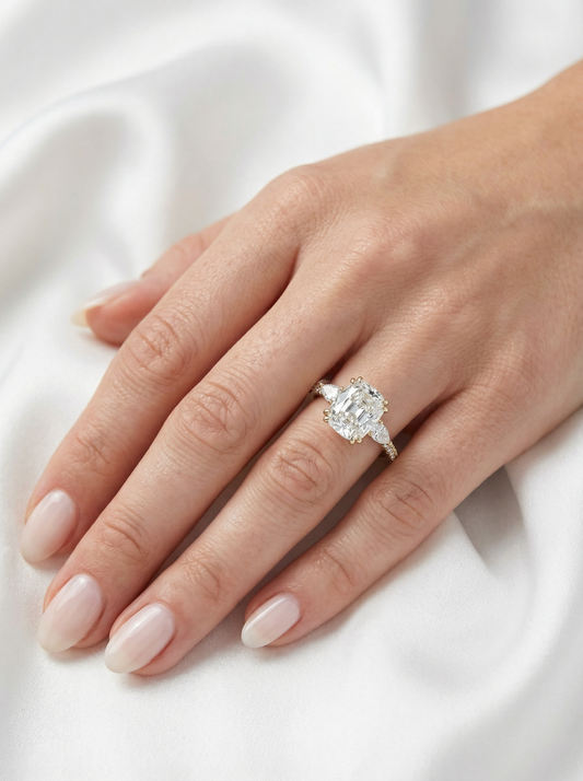 Elongated Cushion Trilogy Full Pavé Diamond Engagement Ring