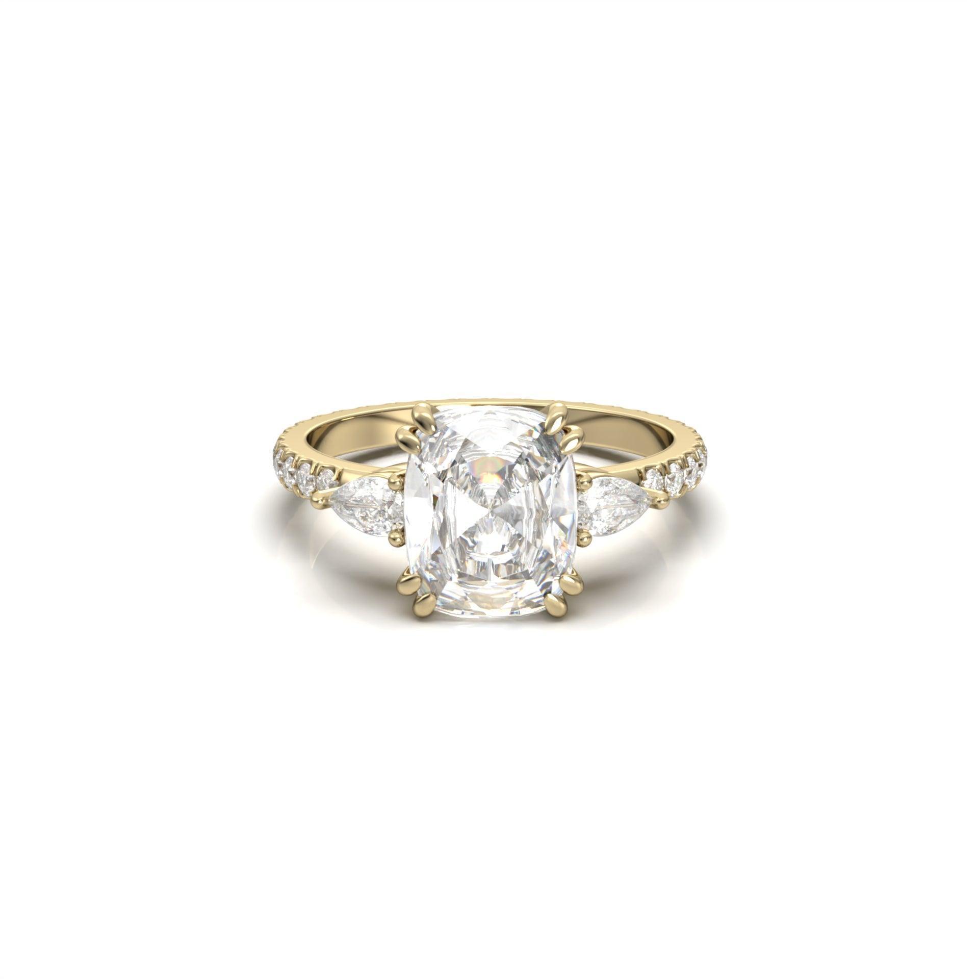 Elongated Cushion Trilogy Full Pavé Moissanite Engagement Ring - Moissanite Engagement Rings