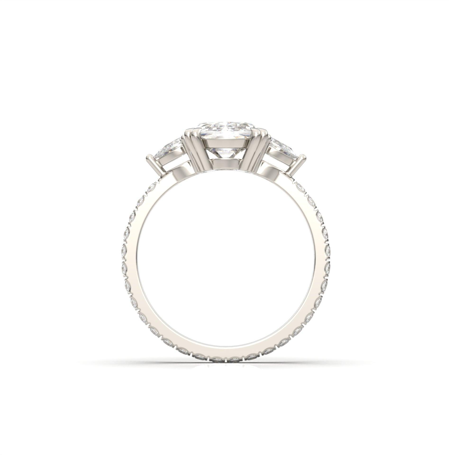 Elongated Cushion Trilogy Full Pavé Moissanite Engagement Ring - Moissanite Engagement Rings