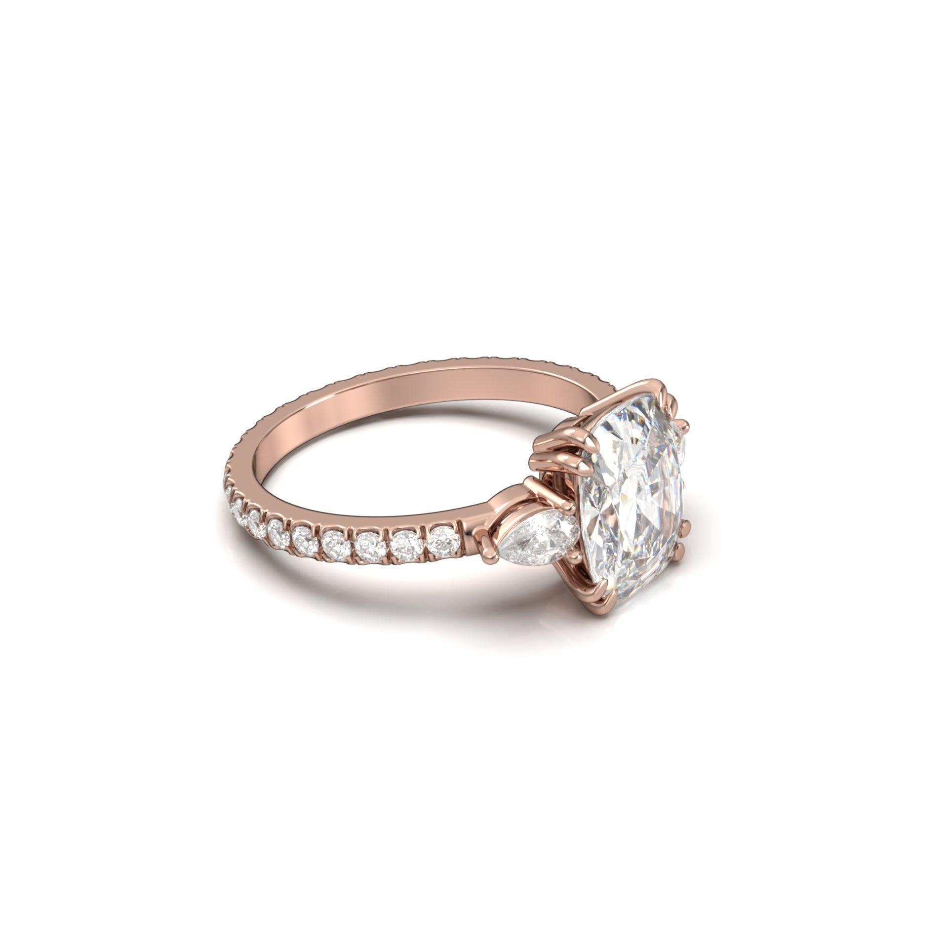 Elongated Cushion Trilogy Full Pavé Moissanite Engagement Ring - Moissanite Engagement Rings