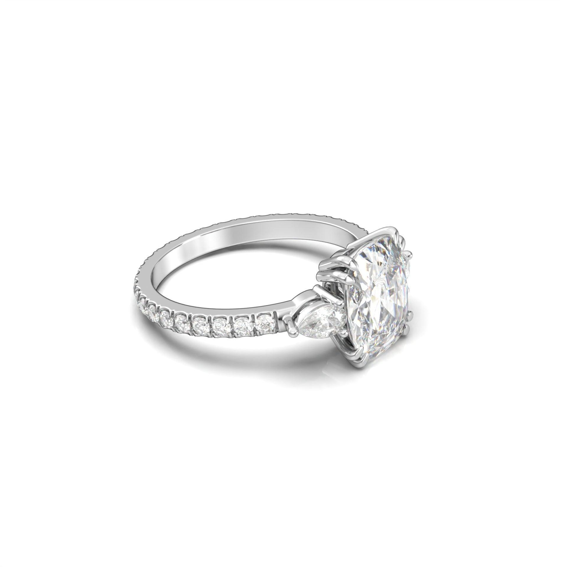 Elongated Cushion Trilogy Full Pavé Moissanite Engagement Ring - Moissanite Engagement Rings