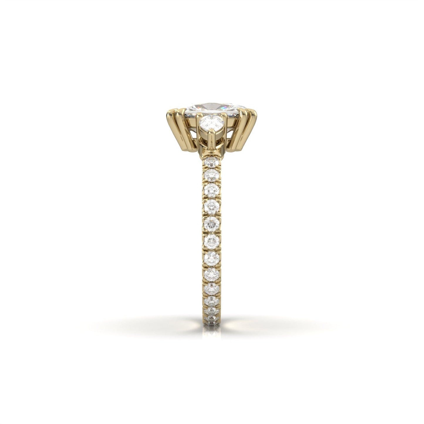 Elongated Cushion Trilogy Full Pavé Moissanite Engagement Ring - Moissanite Engagement Rings