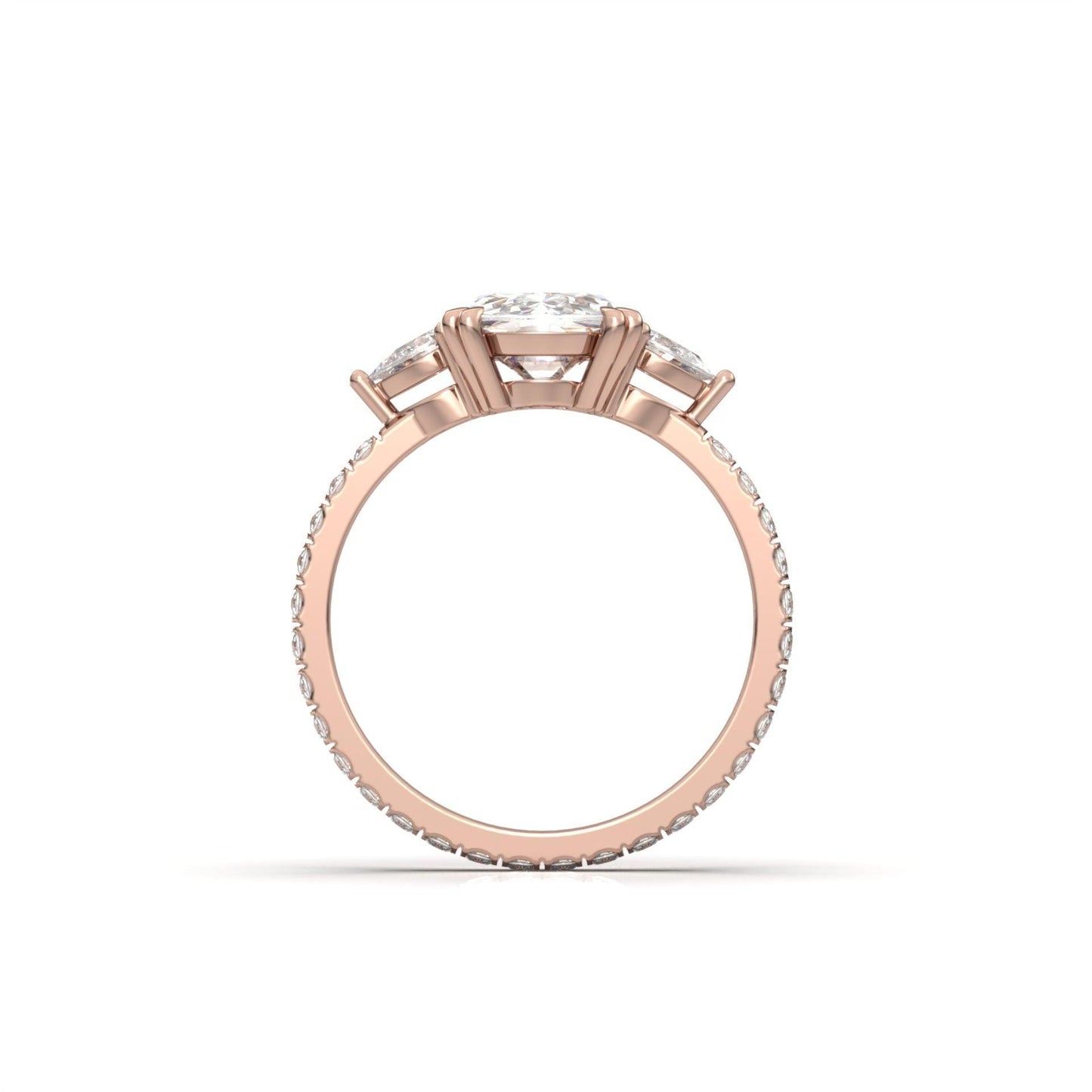 Elongated Cushion Trilogy Full Pavé Moissanite Engagement Ring - Moissanite Engagement Rings