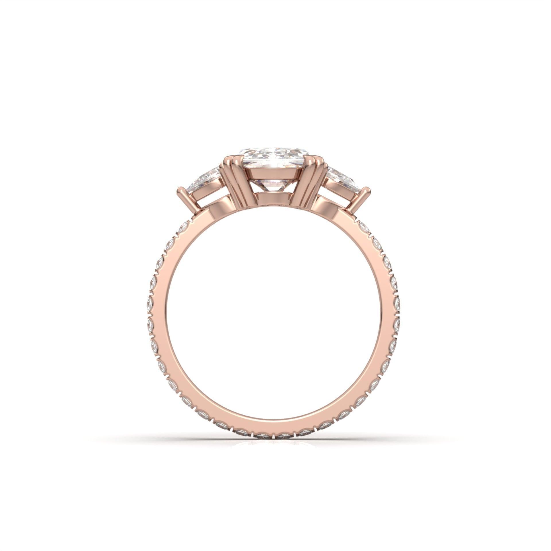 Elongated Cushion Trilogy Full Pavé Moissanite Engagement Ring - Moissanite Engagement Rings