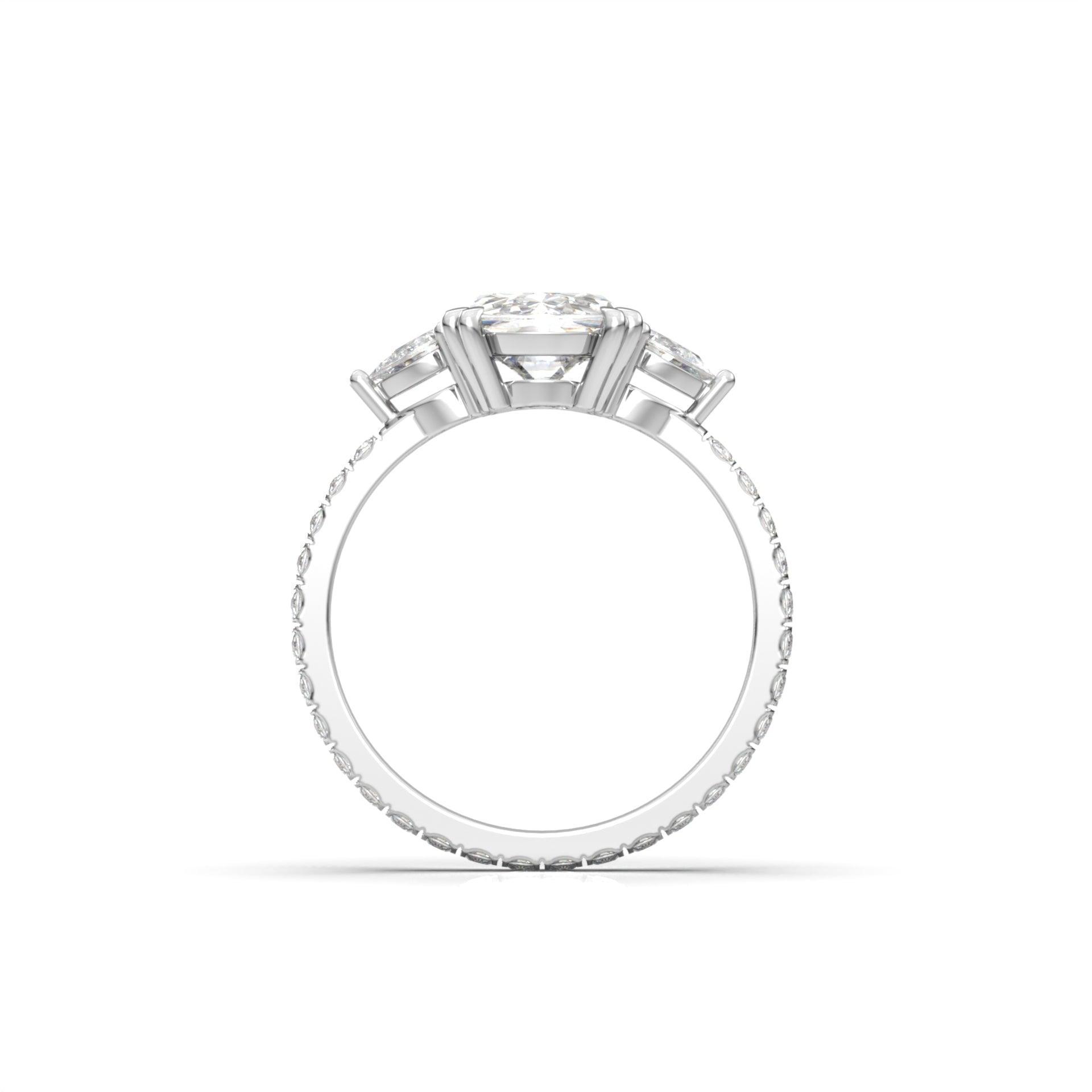Elongated Cushion Trilogy Full Pavé Moissanite Engagement Ring - Moissanite Engagement Rings